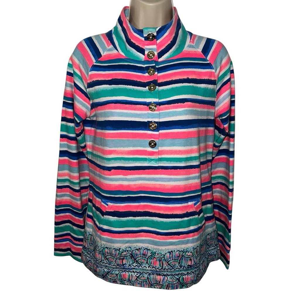 LILLY PULITZER Striped Captain Skipper Pullover Henley Button Sweater Size Small